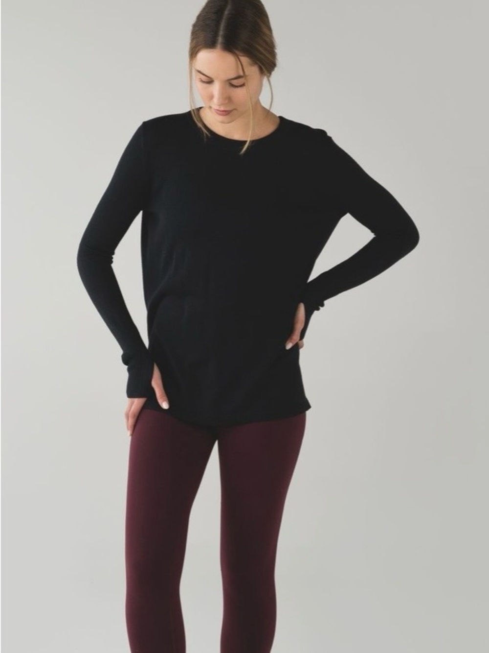 lululemon Bring It Backbend Black Open Back Crewneck Sweater Cashmere Blend